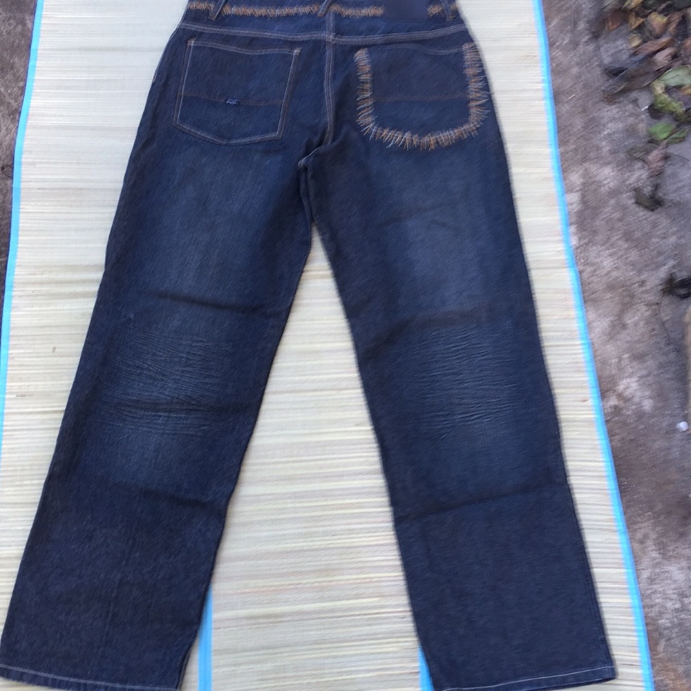 Sean John Men’s Blue Denim Jeans Decorative Stitch Waist & Back Pocket 5 Pockets